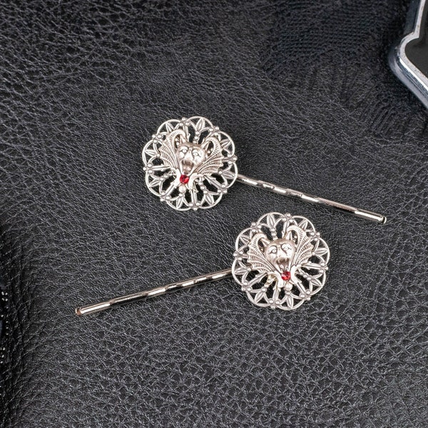 Vampire Bat Hair Pins, Vintage Style Bat Bobby Pins, Gargoyle Hair Slides, Gothic Halloween Hair Jewelry, Witch Birthday Gift Women