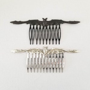 Flying Black Silver Bat Hair Comb, Flying Fox Hair Jewelry, Goth Gothic Bride, Birthday Gift for Teen Tween Girl, Vampire Bat Lover Gift image 3