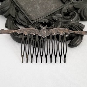 Flying Black Silver Bat Hair Comb, Flying Fox Hair Jewelry, Goth Gothic Bride, Birthday Gift for Teen Tween Girl, Vampire Bat Lover Gift image 5