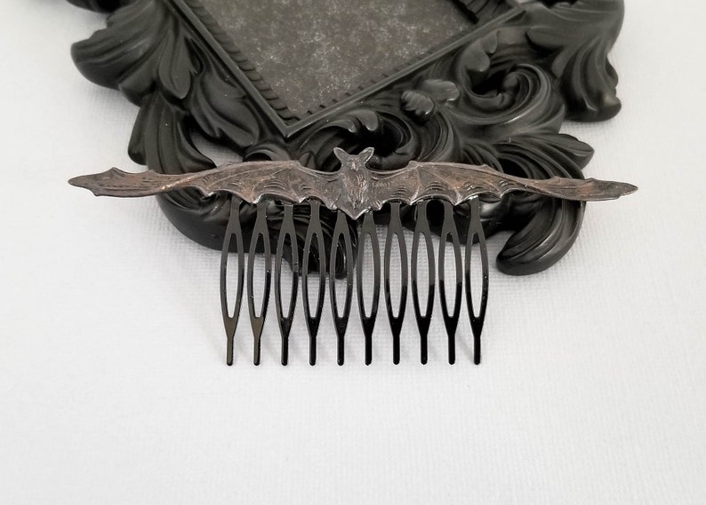 Flying Black Silver Bat Hair Comb, Flying Fox Hair Jewelry, Goth Gothic Bride, Birthday Gift for Teen Tween Girl, Vampire Bat Lover Gift image 5