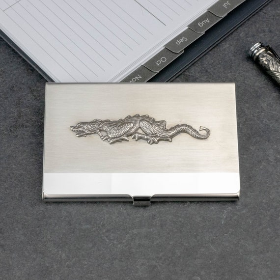 Silver Dragon Business Card Holder Stainless Steel Calling Etsy