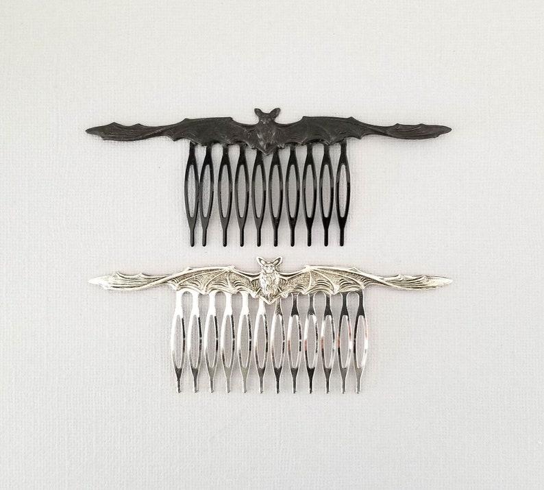 Flying Black Silver Bat Hair Comb, Flying Fox Hair Jewelry, Goth Gothic Bride, Birthday Gift for Teen Tween Girl, Vampire Bat Lover Gift image 3