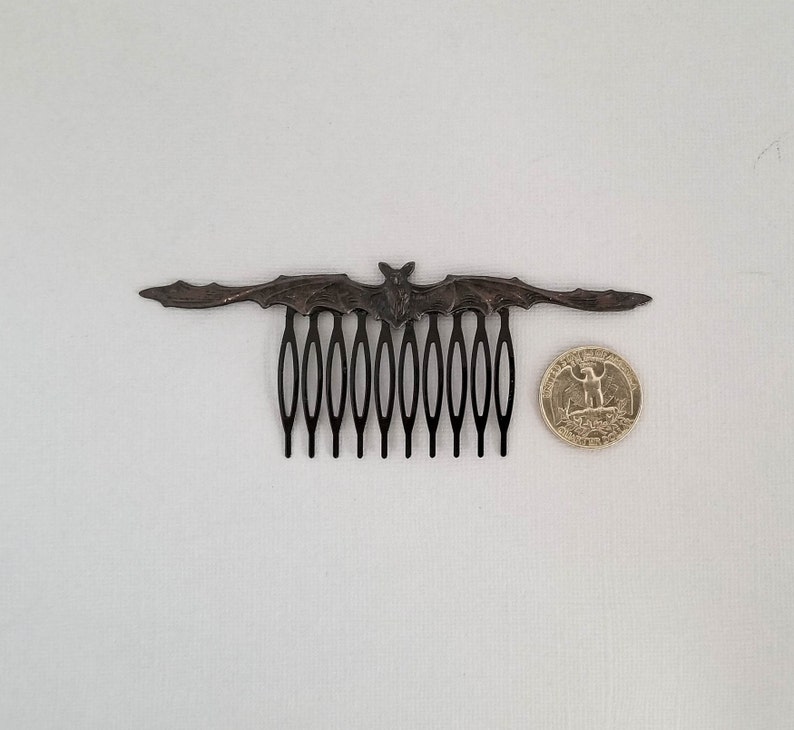 Flying Black Silver Bat Hair Comb, Flying Fox Hair Jewelry, Goth Gothic Bride, Birthday Gift for Teen Tween Girl, Vampire Bat Lover Gift image 8