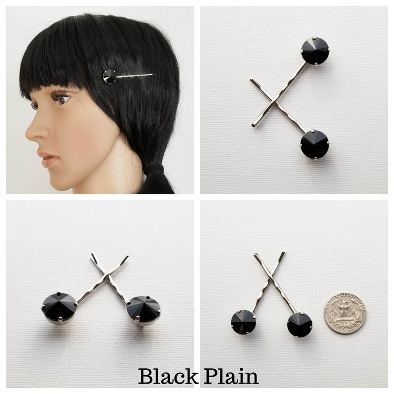 Black Crystal Hair Pins Gray Grey Bobby Pins Rhinestone Etsy