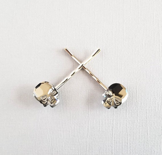 Skull Hair Pins Gray Bridal Hair Jewelry Jeweled Bobby Pins Etsy