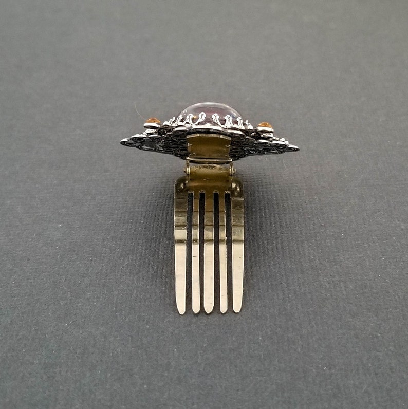 Jeweled Silver Filigree Hair Pin Purple Topaz Statement Hair Comb Women Birthday Gift Victorian Style Bridal Hair Piece Gift under 75