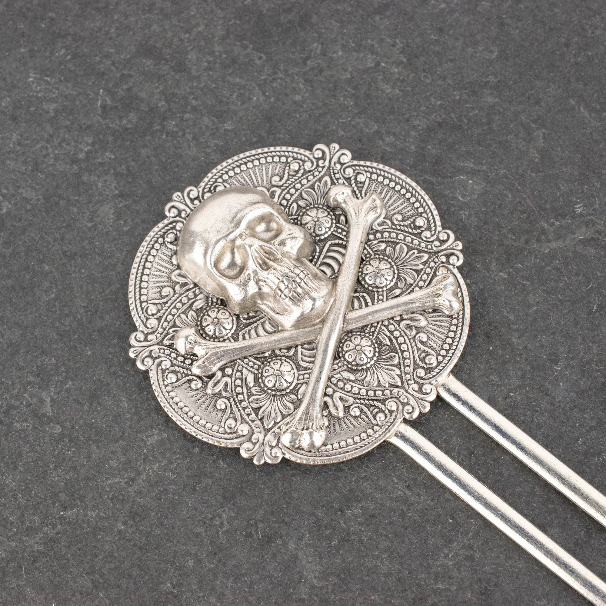 Skull and Crossbones Hair Stick, Statement Hair Pin, Gothic Style Long Hair Accessory, Punk Rock Hair Jewelry, Alternative Bride - .br Skull and Crossbones Hair Stick, Statement Hair Pin, Gothic Style Long Hair Accessory, Punk Rock Hair Jewelry, Alternative Bride - .br