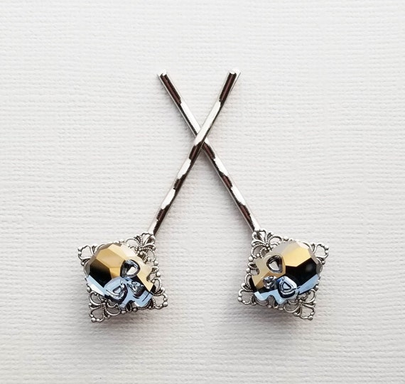 Silver Gray Crystal Skull Hair Pins Gothic Skull Bobby Pins Etsy