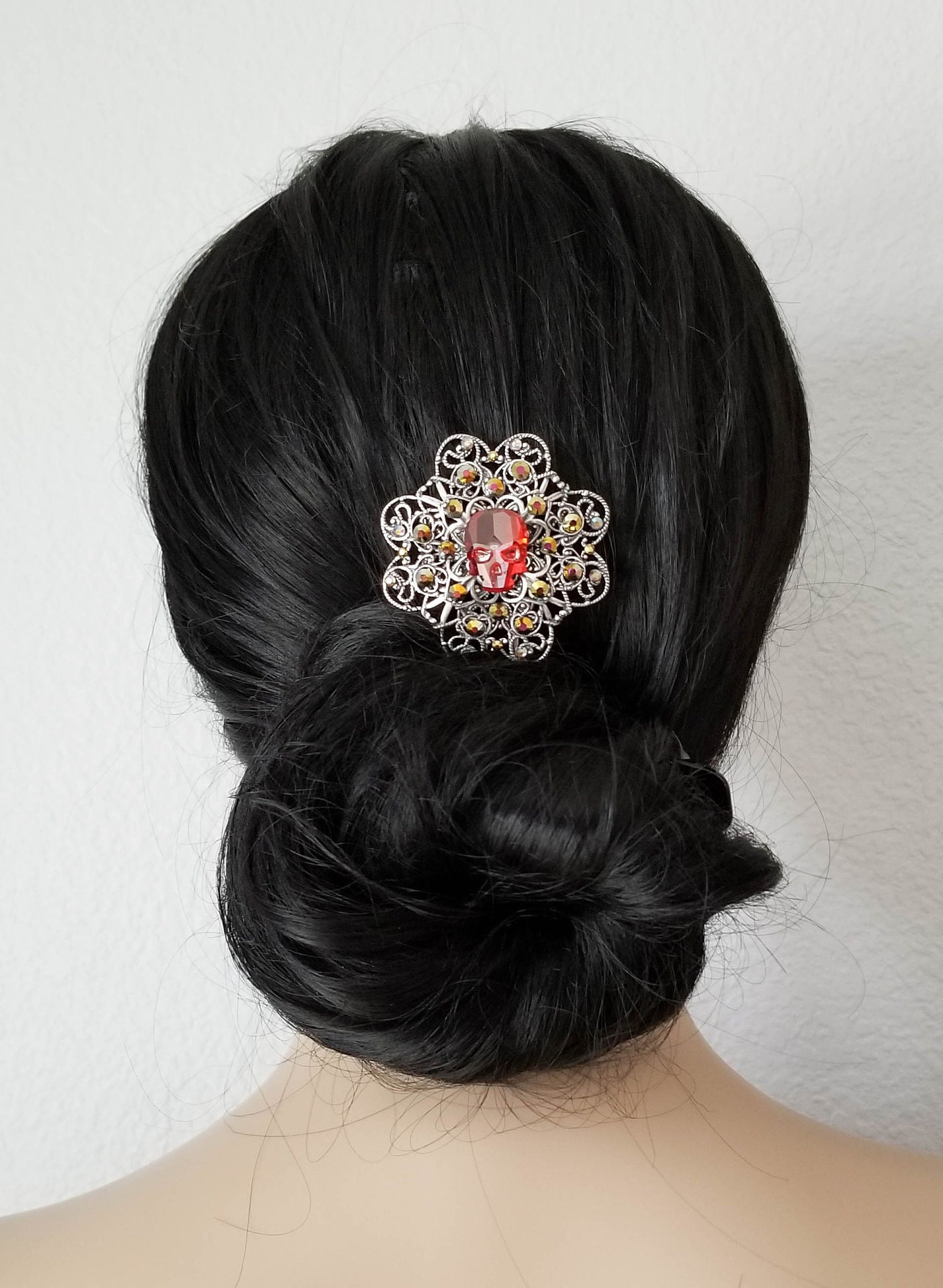 Red Crystal Skull Hair Pin, Black Fan Bobby Pin, Gothic Hair Jewelry, Punk Bride, Bridal Hair Pin, Red Wedding, Sparkly Prom Hair Accessory - .id Red Crystal Skull Hair Pin, Black Fan Bobby Pin, Gothic Hair Jewelry, Punk Bride, Bridal Hair Pin, Red Wedding, Sparkly Prom Hair Accessory - .id