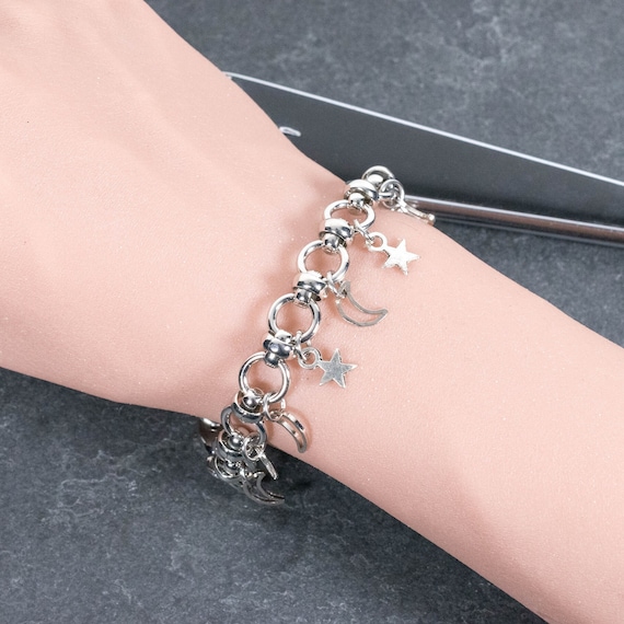 Silver Charm Bracelet, Chain Link Bracelet, Bone Charm Bracelet, Bat  Charm, Gothic Bracelet, Silver Chain Link
