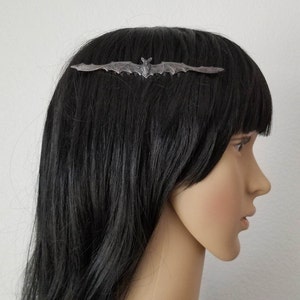 Flying Black Silver Bat Hair Comb, Flying Fox Hair Jewelry, Goth Gothic Bride, Birthday Gift for Teen Tween Girl, Vampire Bat Lover Gift image 2