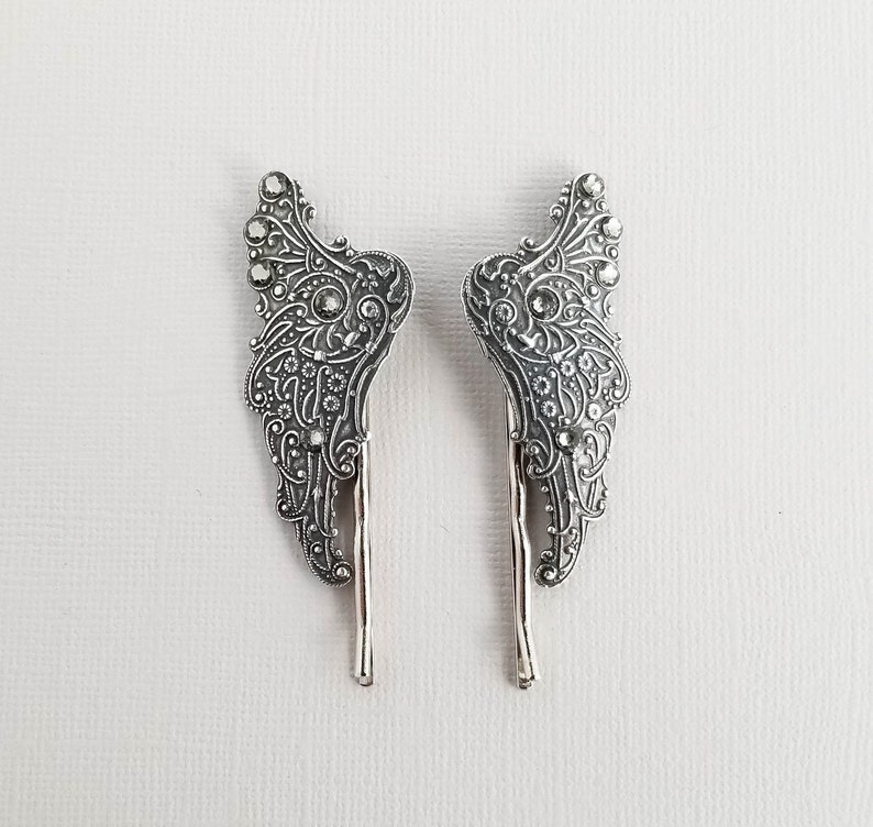 Silver Angel Wing Hair Pins Rhinestone Hair Jewelry Etsy