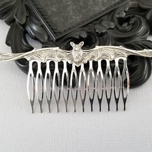 Flying Black Silver Bat Hair Comb, Flying Fox Hair Jewelry, Goth Gothic Bride, Birthday Gift for Teen Tween Girl, Vampire Bat Lover Gift image 4