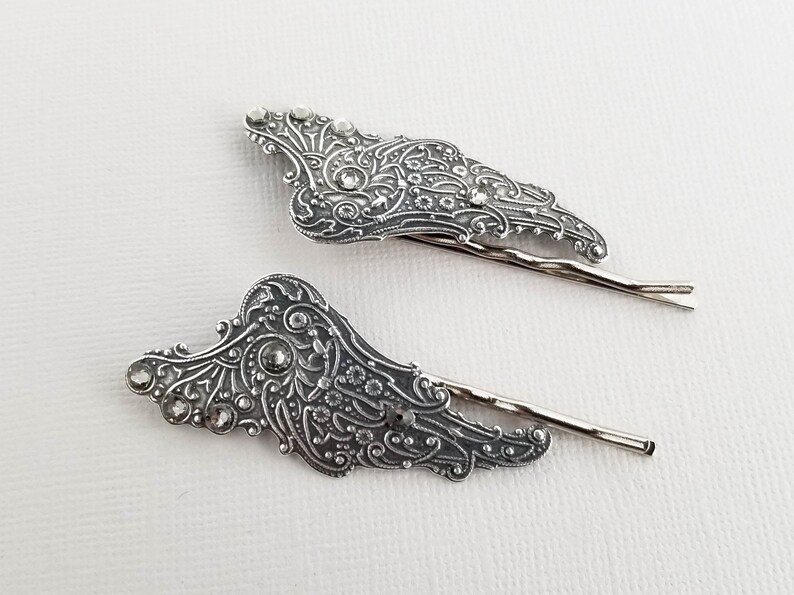 Silver Angel Wing Hair Pins Rhinestone Hair Jewelry Etsy