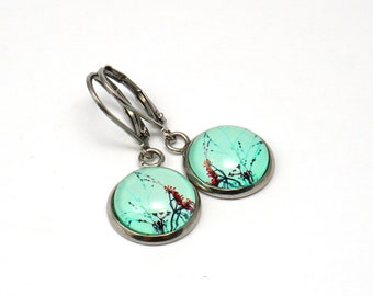 Earrings stainless steel delicate grasses, TURQUOISE PHOTO