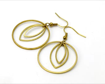 Earrings Leaf Creole Brass