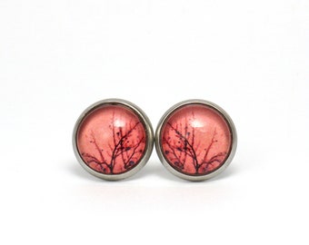 Studs stainless steel winter branches, red PHOTO