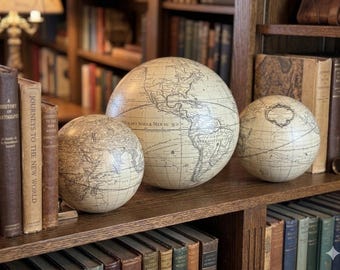 French Map Orbs Set of 3 Vintage Style Trio of Handheld Decorative Globes."