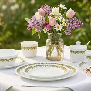 Corelle Spring Blossom Replacement Green Dinnerware, "Crazy Daisy" Pattern