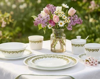 Corelle Spring Blossom Replacement Green Dinnerware, "Crazy Daisy" Pattern