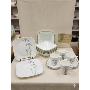 Corelle Shadow Iris 20pc Square Set, Service for 4, Replacement Dinnerware, Black Purple Floral