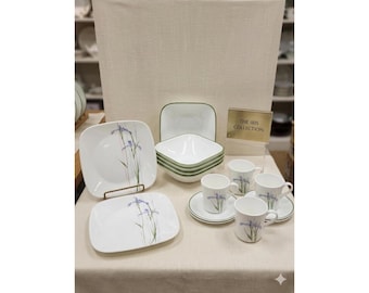 Corelle Shadow Iris 20pc Square Set, Service for 4, Replacement Dinnerware, Black Purple Floral