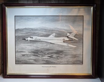 Vintage US Air Force Fighter Jet Framed Lithograph Art Print - Cold War USAF Military Jet Memorabilia Aviation Art Museum St Paul MN