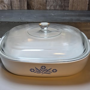 Vintage CorningWare Blue Cornflower 10" Skillet P-10-B, Pyroceram Casserole Dish, Mid-Century Modern Kitchenware
