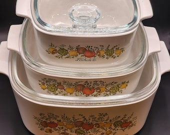 Vintage CorningWare Spice O' Life Casserole Set – Pyroceram Vegetable Medley Pattern