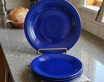Genuine Fiesta Cobalt Blue Dinner Plates and Bread Plates - Modern Post-1986 Unmarked Smooth Flat Base Homer Laughlin Fiestaware