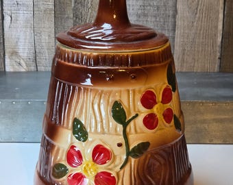Vintage handbemalte Keramik Keksdose | Rustikale Volkskunst Küchendekoration | Landhaus Vorratsdose
