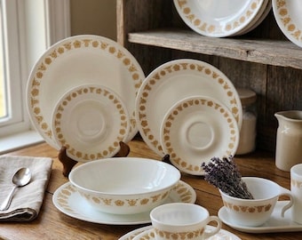 Corelle Butterfly Gold Dinnerware – Vintage Vitrelle Plates, Bowls, Cups (USA)