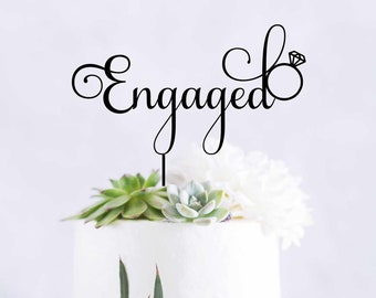 Custom Engaged Cake Topper: Rose Gold Engagement Party Decor