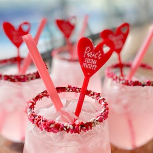 Heart Personalised Drink Stirrers - Custom Wedding Gifts - Acrylic Drink Stirrer Swizzle Sticks