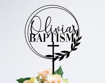 Personalized Cross Baptism Cake Topper: Custom Name, Christening Decor