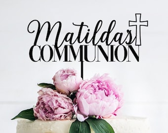 Personalized Communion Cake Topper with Cross: Custom Name
