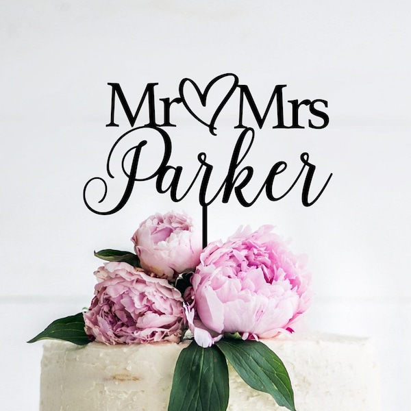 Mr & Mrs Personalised Wedding Cake Topper Style 8 - Custom Cake Toppers - Acrylic Wedding Cake Toppers