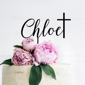 Name with Cross Baptism Custom Cake Topper Style 2 - Christening Cake Toppers - Custom Cake Toppers