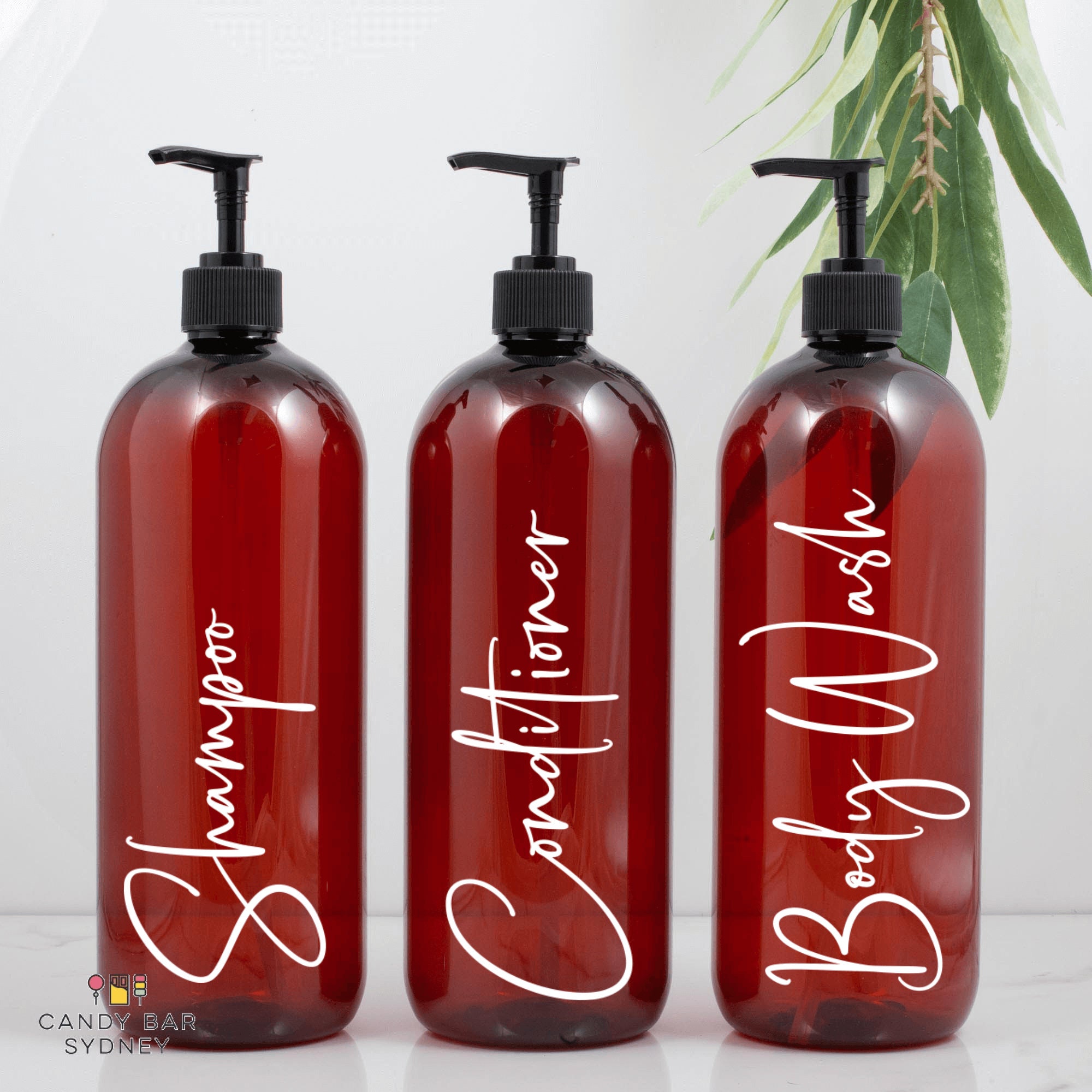 1 Liter 1000ml Badezimmer Pumpspender Flaschen l 3er Set Shampoo  Conditioner & Duschgel l Wiederverwendbar l Schwarz Weiß oder Bernstein -  .de