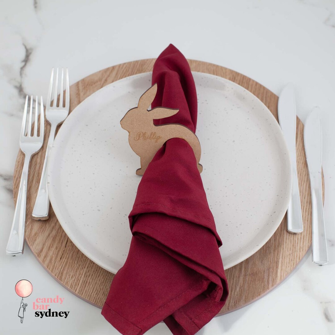 Personalised Wooden Easter Bunny Napkin Rings 5 Pack Custom Etsy