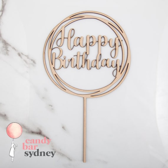 Download Round Swirl Happy Birthday Cake Topper Birthday Party Etsy