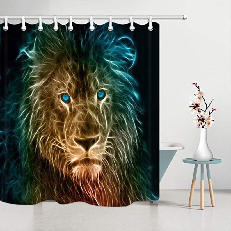 Fantasy Lion Shower Curtain Wild Animals Creative Digital Art Etsy
