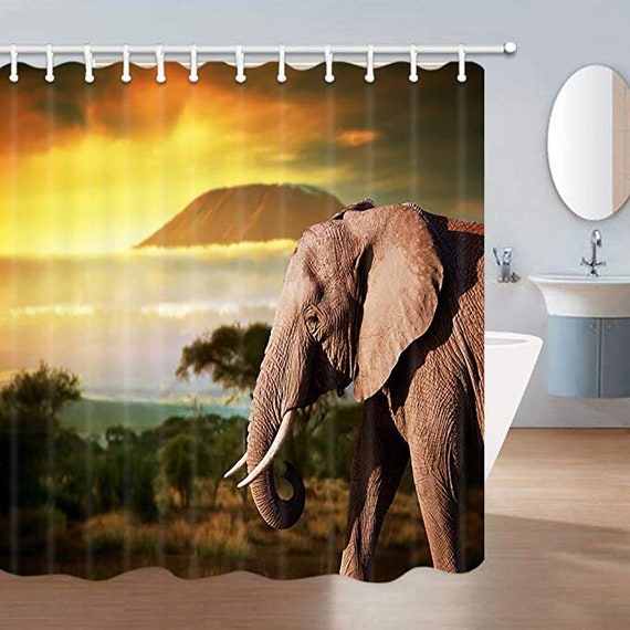 Safari Decor Shower Curtain African Elephant On The Prairie Etsy