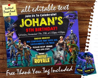 fortnite invitation instant download etsy - fortnite birthday invitations free download
