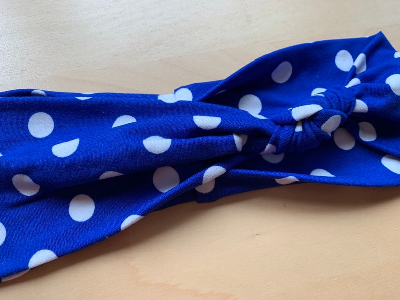 Knotted Headband blue Knot Headband Girl headbands Women/'s Headband royal blue Turban polka dots Thick Headband Head Wrap