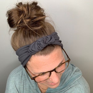 Knot Headband, Knotted Headband, Women&#39;s Headband, Head Wrap, Thick Headband, Turban, Girl headbands, charcoal gray, gray