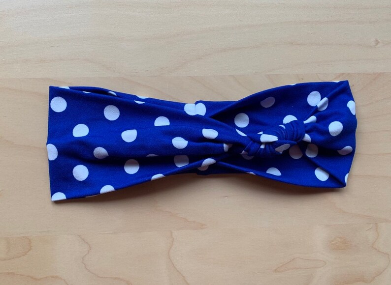 Knotted Headband blue Knot Headband Girl headbands Women/'s Headband royal blue Turban polka dots Thick Headband Head Wrap