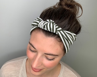 Knot Headband, Knotted Headband, Women's Headband, Head Wrap, Thick Headband, Turban, Girl headbands, green, olive green, stipes,ribbed knit