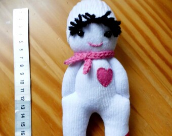 Doll, sock puppet, heart doll, lucky soup, love doll, handmade from new socks, toddler safe, 18 x 8 cm