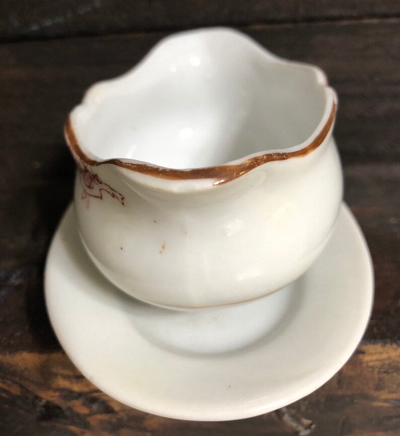 Vintage Set Of 2 Miniature Ceramic Gravy Boat Dinnerware Bowl